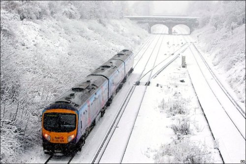 A Trans-Pennine Express class 185, featured in the BBC's UK 'deep freeze' spreads In Pictures gallery. (I'm a sucker for trains in snow.)